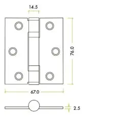 Zoo Hardware ZHSS7667S-PVDBZ Grade 11 Hinges - Ball Bearing 76mm x 67mm x 2.5mm Square Corner - PVD Bronze
