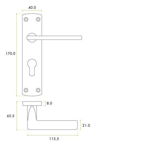 Zoo Hardware ZPA011EP-SC Leon Door Handle on Euro Backplate Satin Chrome