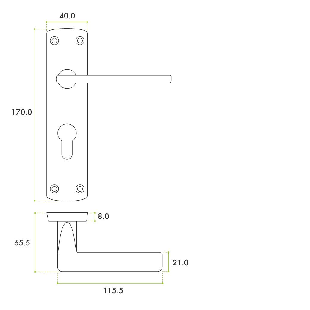 Zoo Hardware ZPA011EP-SC Leon Door Handle on Euro Backplate Satin Chrome