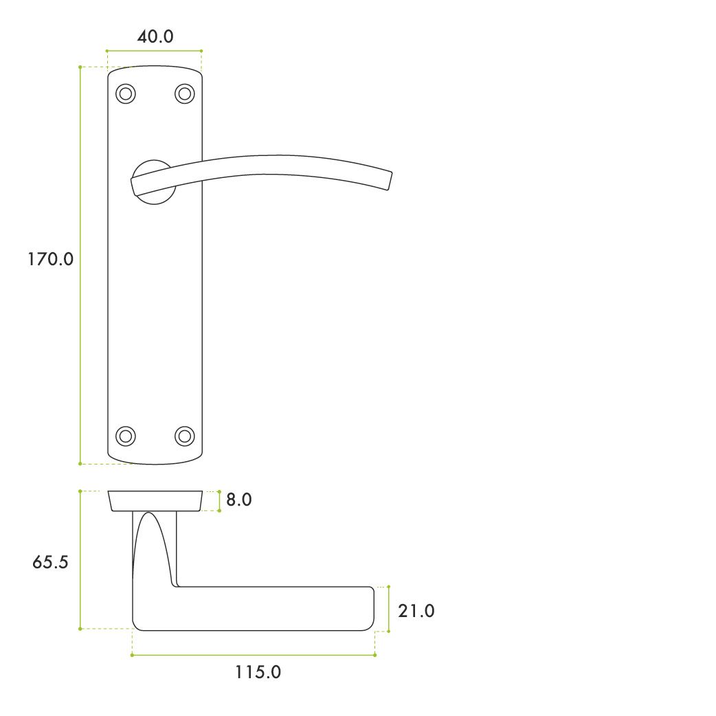 Zoo Hardware ZPA032-MB Toledo Door Handle on Latch Backplate Black