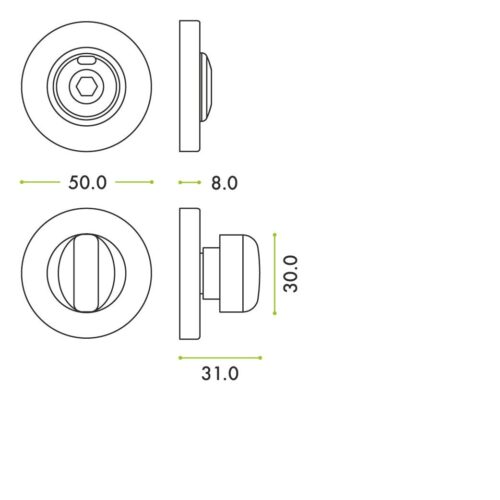 Zoo Hardware Turn and HEX Release with Indicator on 52mm rose- Screw On Cover - 5mm spindle - Grade 304 ZPS004ISS-HEX