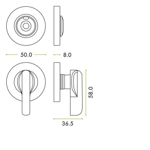 Zoo Hardware Disabled Turn and HEX Release with Indicator on 52mm rose- Screw On Cover - 5mm spindle - Grade 304 ZPS006ISS-HEX