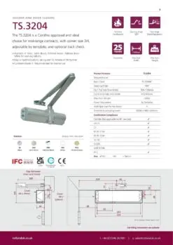 Rutland TS.3204 Door Closer c/w Cover, Flatbar Armset White