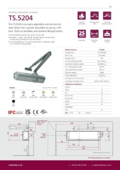 Rutland TS.5204 Door Closer, BC c/w Semi-Radius Cover, Flatbar Armset PVD Brass
