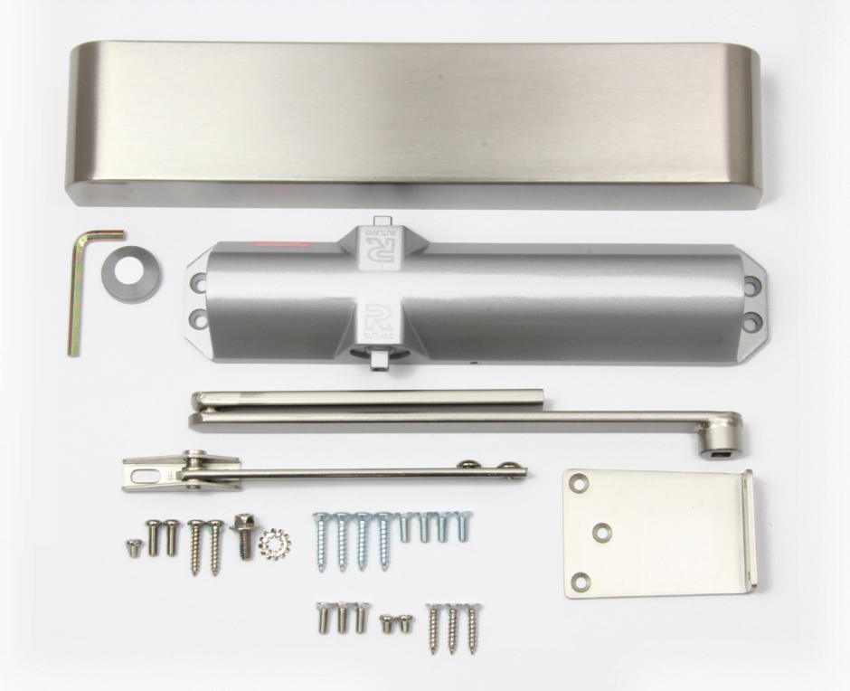 Rutland TS.5204 Door Closer DABC c/w Semi-Radius Cover, Flatbar Armset Satin Nickel