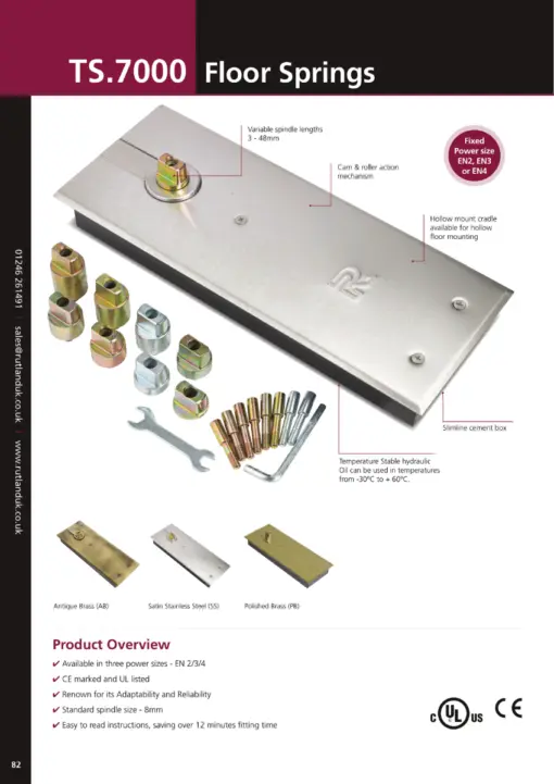 Rutland TS.7002 Hold Open Floor Spring & BC c/w Cover Plate & DA Pack Polished Brass