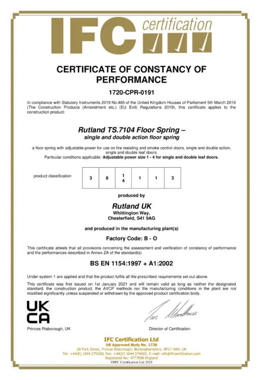 Rutland TS.7104NHO.SS Non Hold Open Floor Spring with BC c/w Cover Plate Satin Stainless Steel