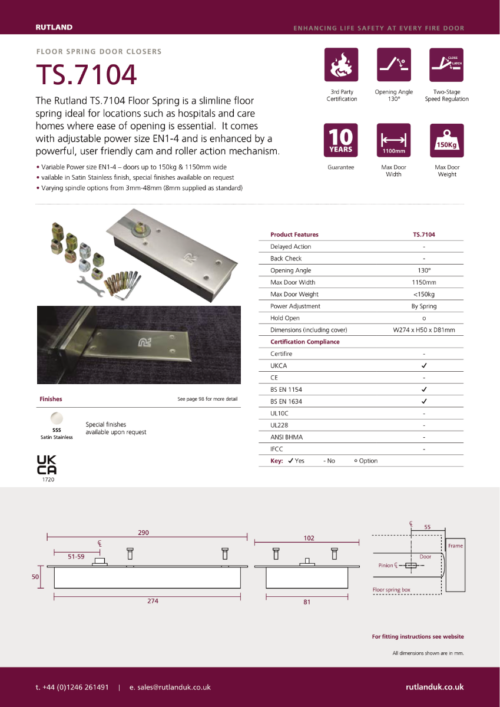 Rutland Power adjustable 1-4 Floor spring