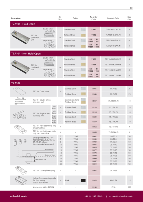 Rutland TS.7004NHO.DAX.SS Non Hold Open Floor Spring & Back Check c/w Cover Plate Satin Stainless Steel