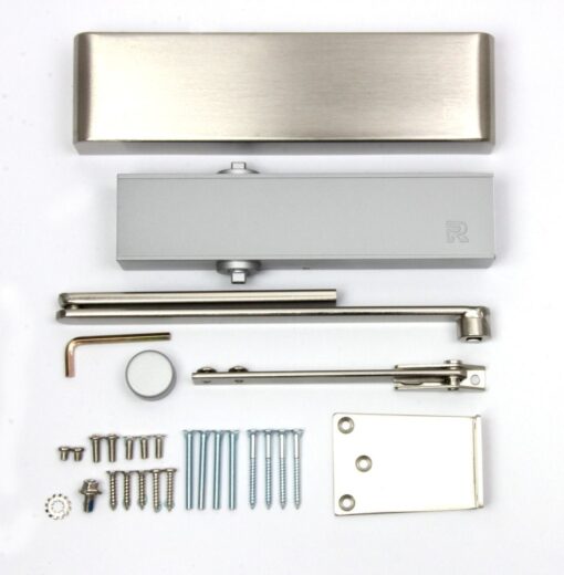 Rutland TS.9205 Door Closer c/w Semi-Radius Cover, Flatbar Armset Polished Nickel