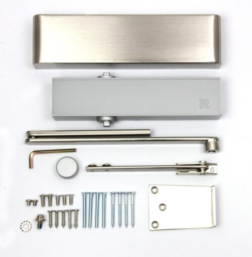 Rutland TS.9205 Door Closer c/w Semi-Radius Cover, Flatbar Armset Satin Stainless Steel