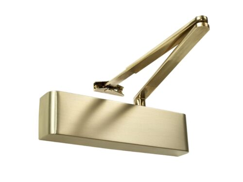 Rutland TS.9205 Door Closer, BC c/w Semi-Radius Cover, Flatbar Armset Satin Brass