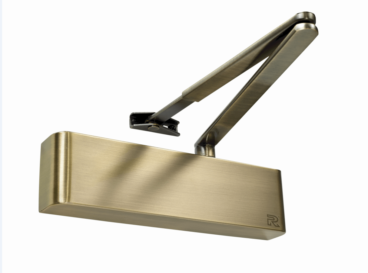 Rutland TS.9205 Door Closer, BC c/w Semi-Radius Cover, Flatbar Armset Antique Brass