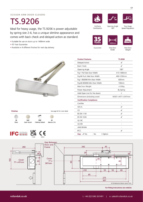 Rutland TS.9206 Door Closer c/w Semi-Radius Cover & Flatbar Armset Polished Nickel