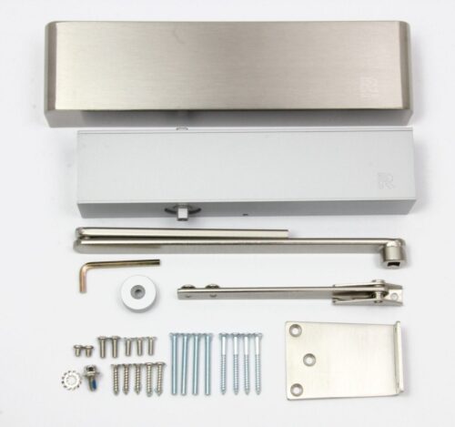 Rutland TS.9206 Door Closer c/w Semi-Radius Cover & Flatbar Armset Satin Nickel