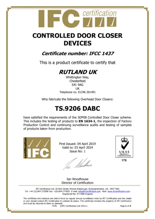 Rutland TS.9206 Door Closer c/w Semi-Radius Cover & Flatbar Armset Polished Nickel