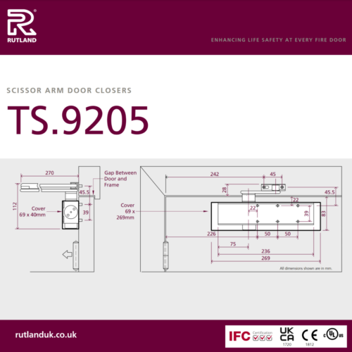 Rutland TS.9205 Door Closer, DABC c/w Semi-Radius Cover, Flatbar Armset Black
