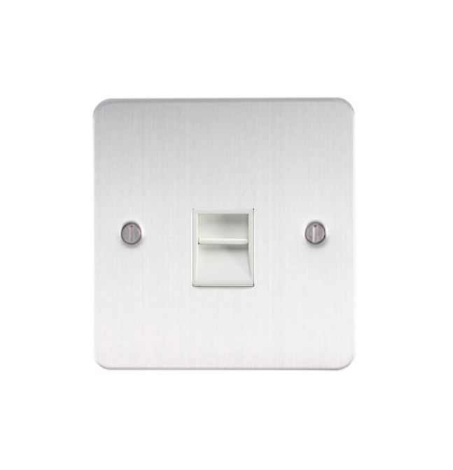 Eurolite Efsss1Slw 1 Gang Slave Telephone Socket Enhance Flat Satin Stainless Steel Plate White Interior