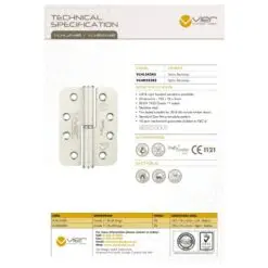 Zoo Hardware VLHR243RS Grade 11 Lift Off Hinge Stainless Steel - Radius - Grade 201 - 102 x 76 x 3mm - Right Hand Satin Stainless