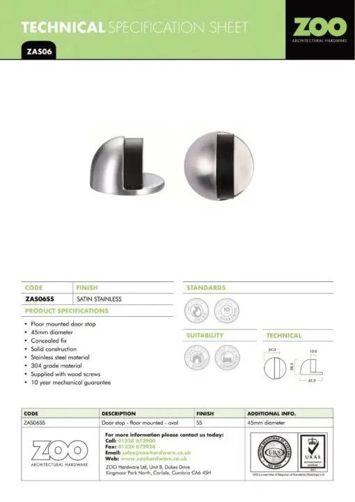 Zoo Hardware ZAS06-PVDGH Door Stop - Floor Mounted Oval - 45mm dia PVD Graphite Finish