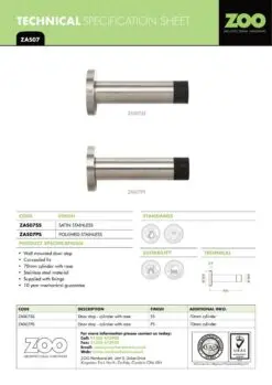 Zoo Hardware ZAS07-PVDGH Door Stop - Cylinder - 70mm Projection With Rose PVD Graphite