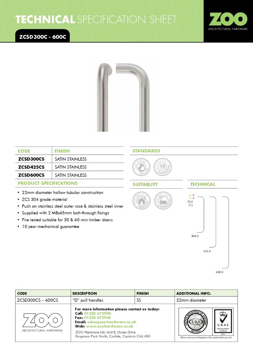 Zoo Hardware 19mm X 425mm Back To Back Pull Handle Set (With Grub Screws)- Rosso - Powder Coated Matt Black ZCSD425-GS-PCB