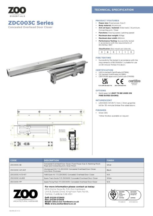Zoo Hardware Spare Track Guide T/S ZDC003C Concealed Overhead Door Closer ZDC003C-GUIDE