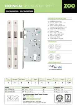 Zoo Hardware ZDL7260ESC-PCB DIN Escape Sashlock- 72mm c/c 1 Pc Forend Square Powder Coated Black