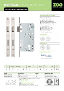Zoo Hardware Mortice Escape Sashlock - 72mm Centres, 60mm Backset - Square Forend, Satin Stainless Steel ZDL7260ESC-S-SSS
