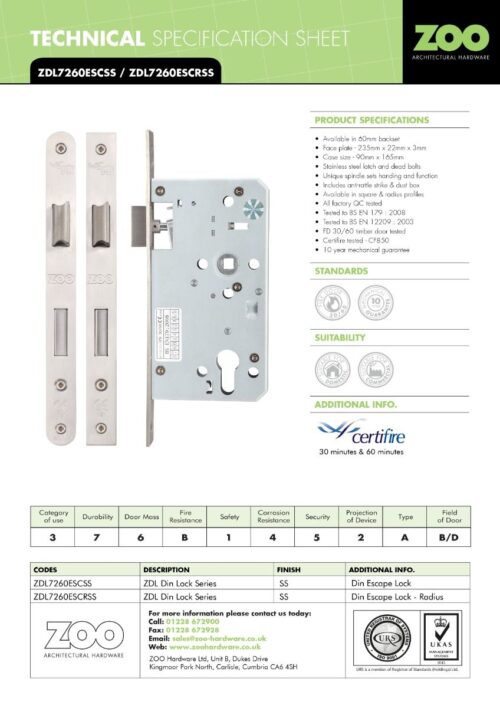 Zoo Hardware Mortice Escape Sashlock - 72mm Centres, 60mm Backset - Square Forend, Satin Bronze ZDL7260ESC-S-PVDBZ