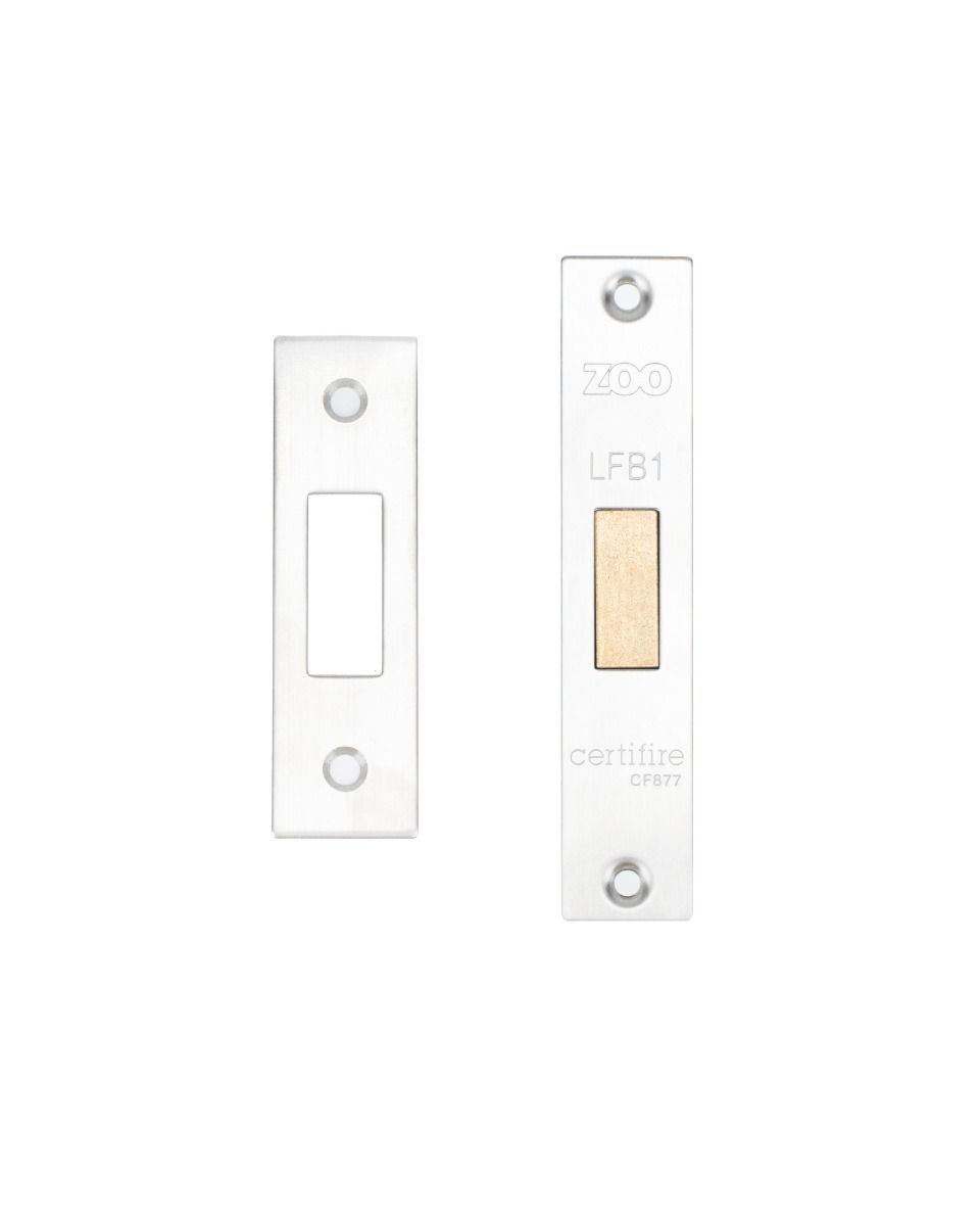 Zoo Hardware FB1 London Fire Brigade Lock Square Forend and Strike, c/w Escutcheons CE/UKCA/CERTIFIRE Satin Stainless Steel