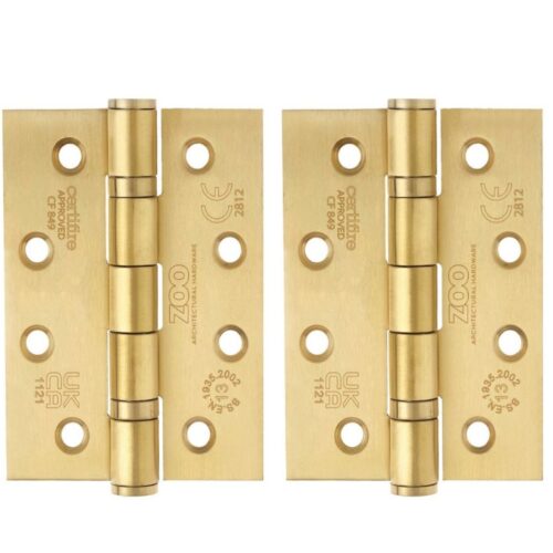 Zoo Hardware ZHSS243-PVDSB Grade 13 Hinges - Ball Bearing 102mm x 76mm x 3mm Square Corner - PVD Satin Brass