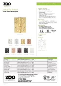 Zoo Hardware ZHSS243-PVDBZ Grade 13 Hinges - Ball Bearing 102mm x 76mm x 3mm Square Corner - PVD Bronze