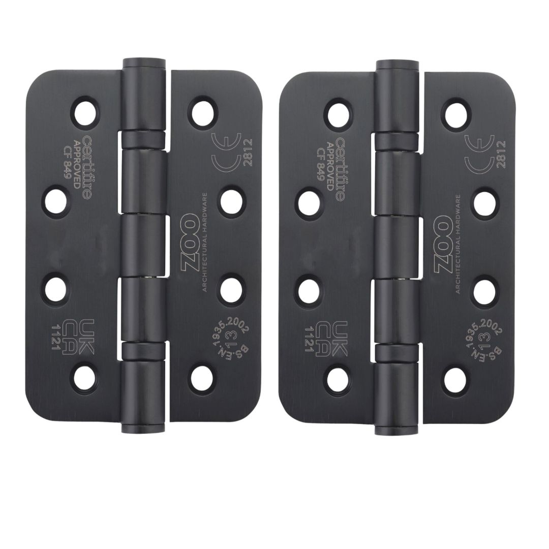 Zoo Hardware ZHSS243R-MB Grade 13 Hinges - Ball Bearing 102mm x 76mm x 3mm Radius Corner - Matt Black