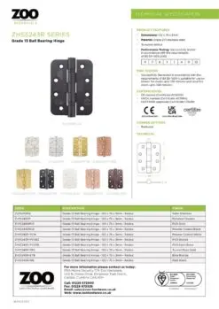 Zoo Hardware ZHSS243R-PVDBZ Grade 13 Hinges - Ball Bearing 102mm x 76mm x 3mm Radius Corner - PVD Bronze