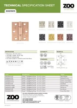 Zoo Hardware ZHSS7667S-ETB Grade 11 Hinges - Ball Bearing 76mm x 67mm x 2.5mm Square Corner - Etna Bronze