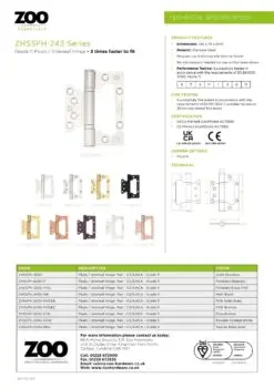 Zoo Hardware Flush / Interleaf Hinge Pair - CE/UKCA - Grade 11 - Satin Stainless Steel ZHSSFH-243S