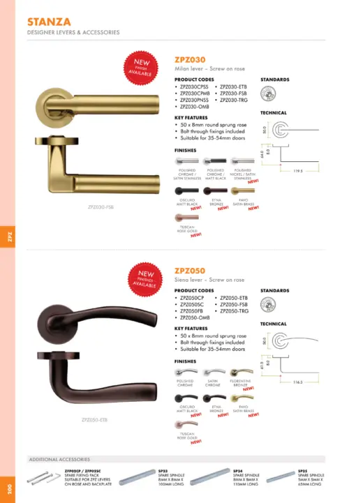 Zoo Hardware ZPZ050-FSB Siena Door Handle - Screw On Rose - Favo Satin Brass
