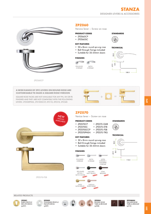 Zoo Hardware ZPZ070-ETB Venice Door Handle - Screw On Rose Pvd Bronze