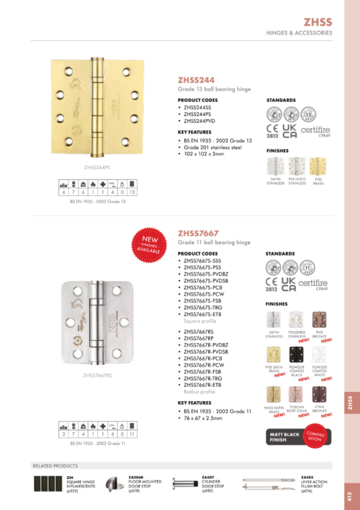 Zoo Hardware ZHSS7667R-ETB Grade 11 Hinges - Ball Bearing 76mm x 67mm x 2.5mm Radius Corner - Etna Bronze