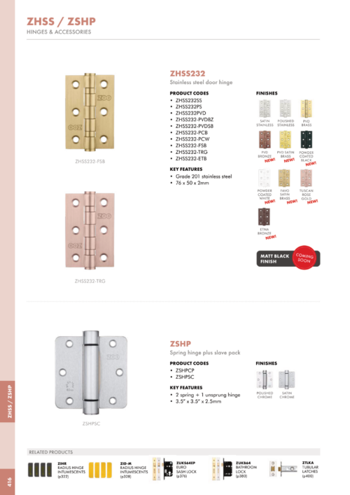 Zoo Hardware ZHSS232-TRG Hinges - Ball Bearing 76mm x 50mm x 2mm Square Corner - Tuscan Rose Gold