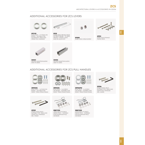 Zoo Hardware SP30 Spare Heso Spindle Pack - 2 x heso grubs, 1 x heso spindle 100mm long and allan key Silver