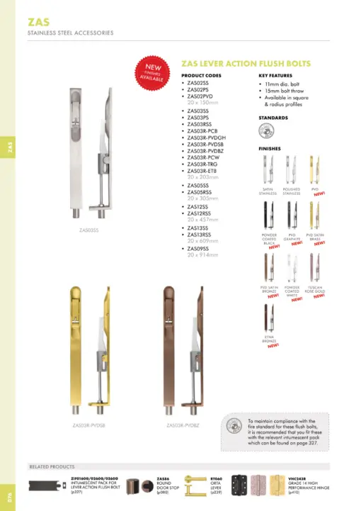 Zoo Hardware ZAS03R-PVDSB Door Handle Action Flush Bolt - Radius 20 x 200mm - PVD Satin Brass