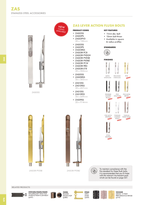 Zoo Hardware ZAS03R-PVDGH Door Handle Action Flush Bolt - Radius 20 x 200mm PVD Graphite Black