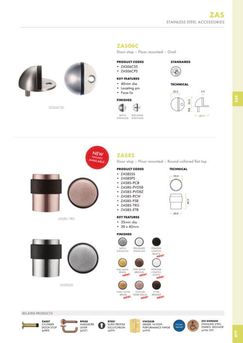 Zoo Hardware ZAS85-PCB Door Stop Floor Mounted - Round Collar - Flat Top - Powder Coated Matt Black