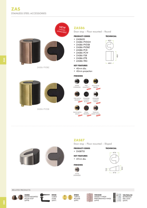 Zoo Hardware ZAS86-PVDSB Door Stop Floor Mounted - Round - PVD Satin Brass