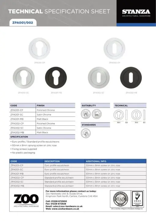 Zoo Hardware ZPA002-CP Escutcheon Standard Profile (50mm Dia.) Polished Chrome