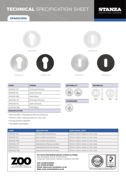 Zoo Hardware ZPA001-CP Escutcheon Euro Profile (50mm Dia.) Polished Chrome