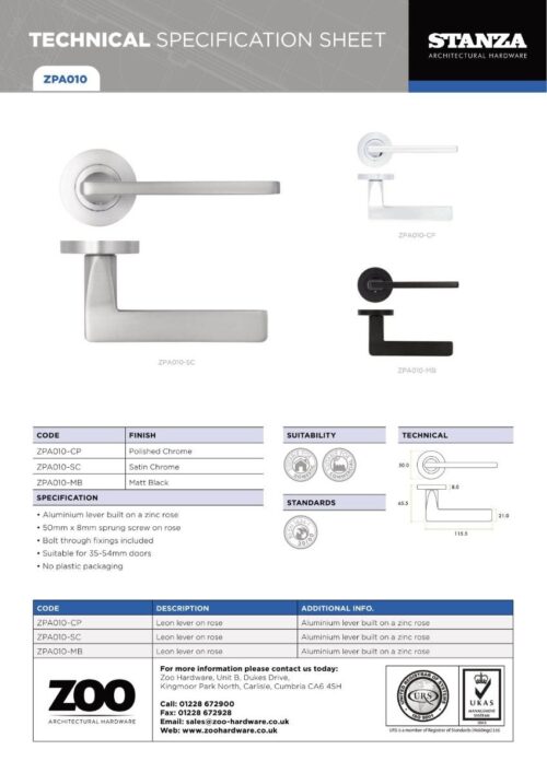 Zoo Hardware ZPA010-SC Leon Door Handle on Rose Satin Chrome