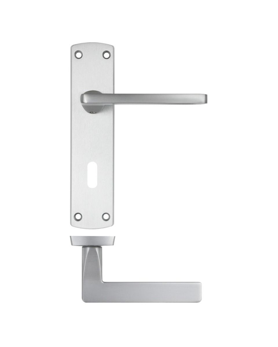 Zoo Hardware ZPA011-SC Leon Door Handle on Lock Backplate Satin Chrome